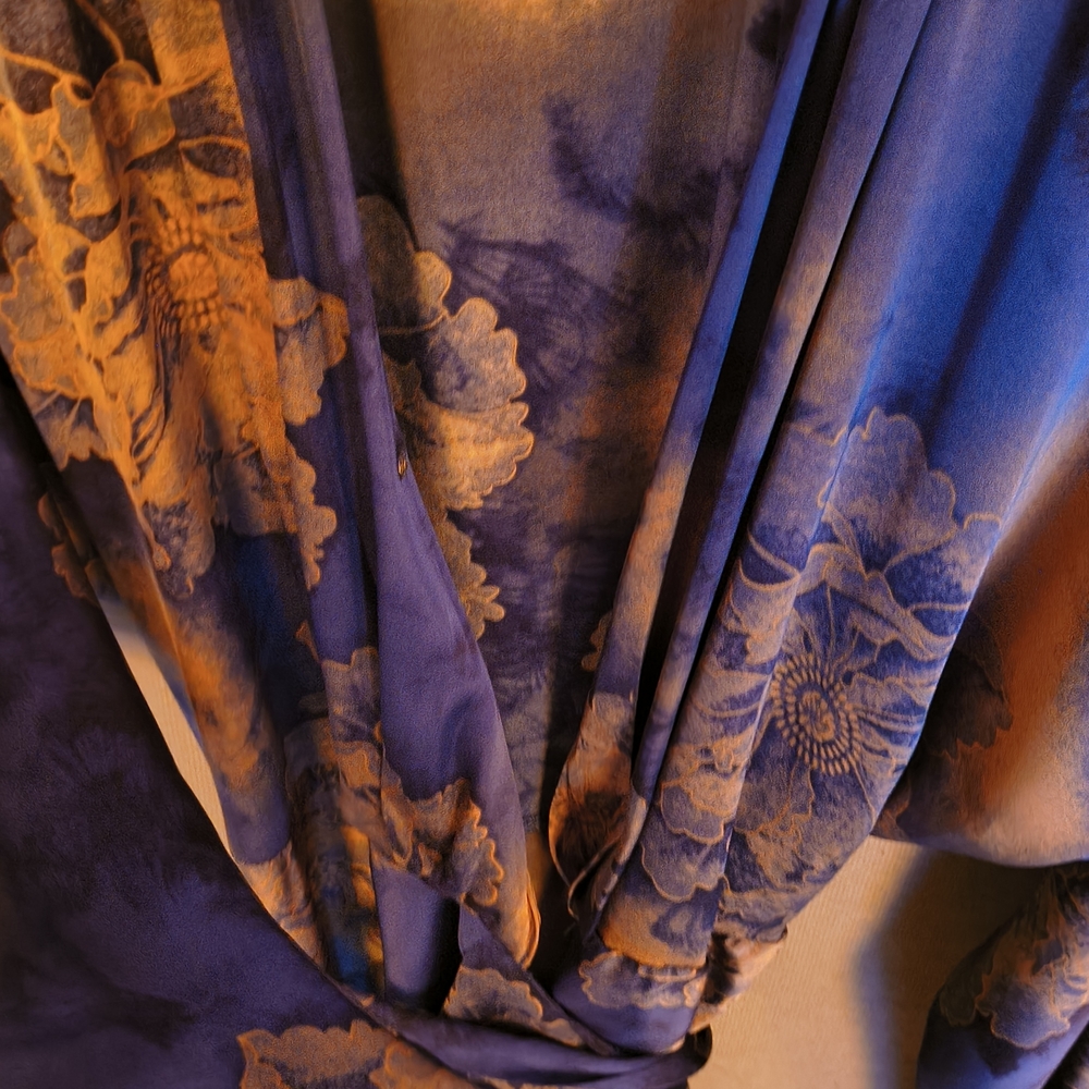 Elegant Blue Floral Women's Satin Dress - Picture 7 of 7